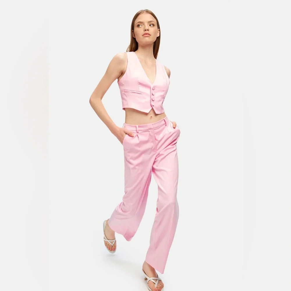 Bardot Callista  High Rise Pleated‎ Wide Leg Pants Size L Women’s Lili Pink